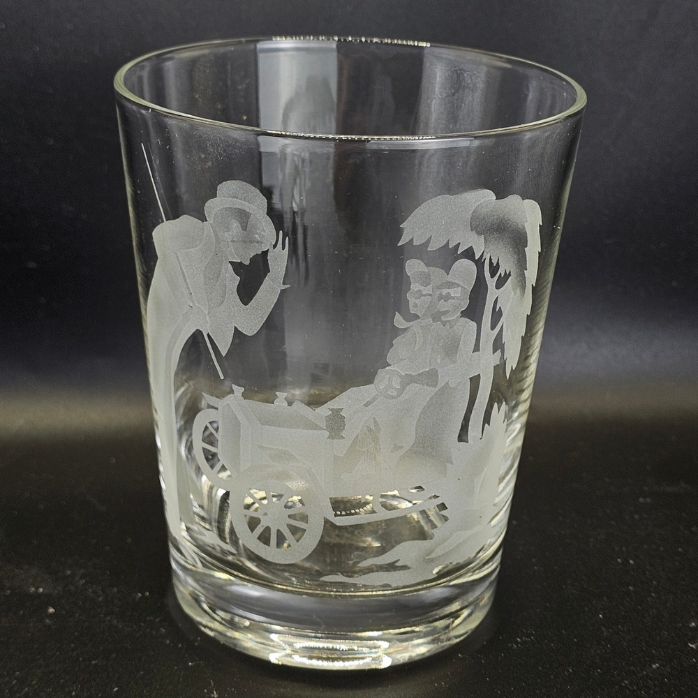 1959 I.W. Harper Bourbon‎ Etched Victorian Couple Rocks Glass Lowball Tumbler